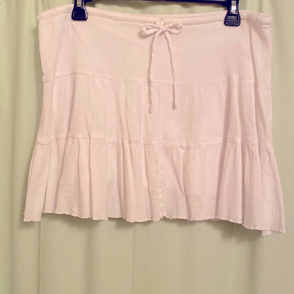 White Tiered Mini Skirt with Drawstring Waist
